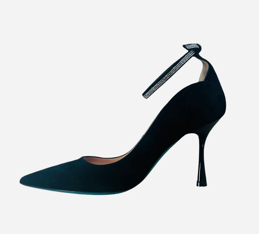 Fratelli Russo black suede stilettos with diamanté strap