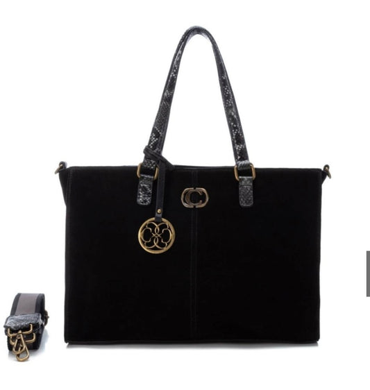 Carmela black suede Tote  bag