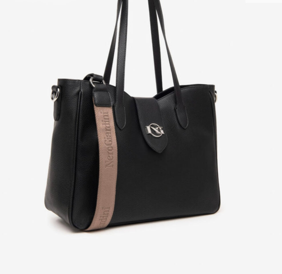 Nerogiardini black leather tote bag