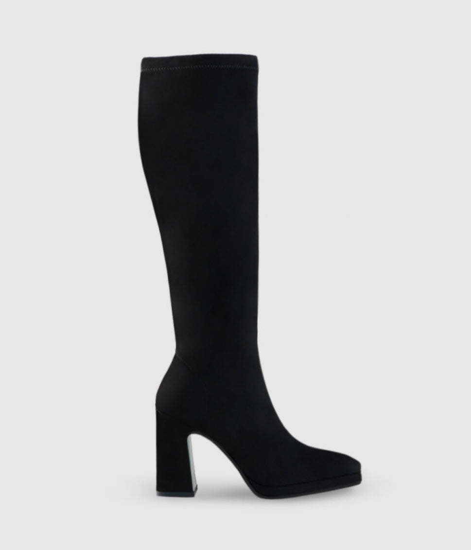 Lodi black suede platform knee boots