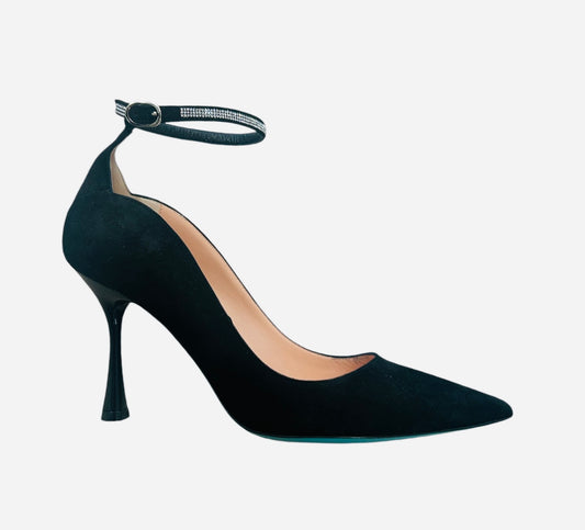 Fratelli Russo black suede stilettos with diamanté strap