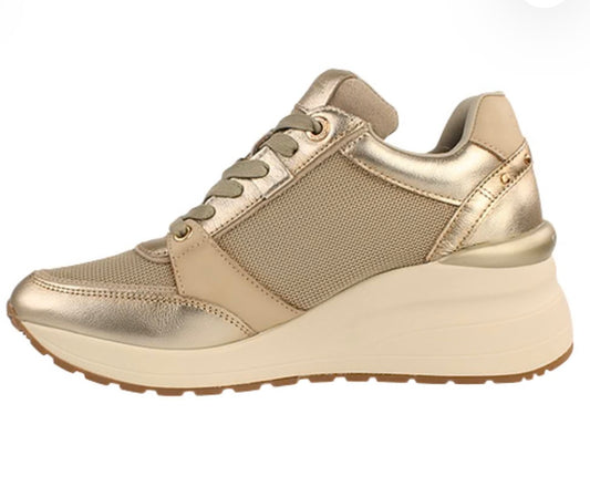 Carmela gold leather wedge  sneaker