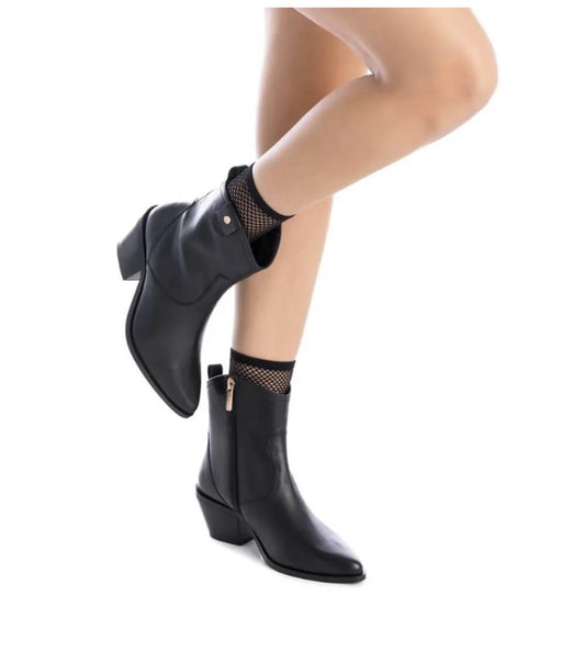 Carmela black leather western style ankle boot