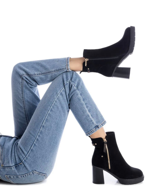 Carmela black split leather ankle  boots