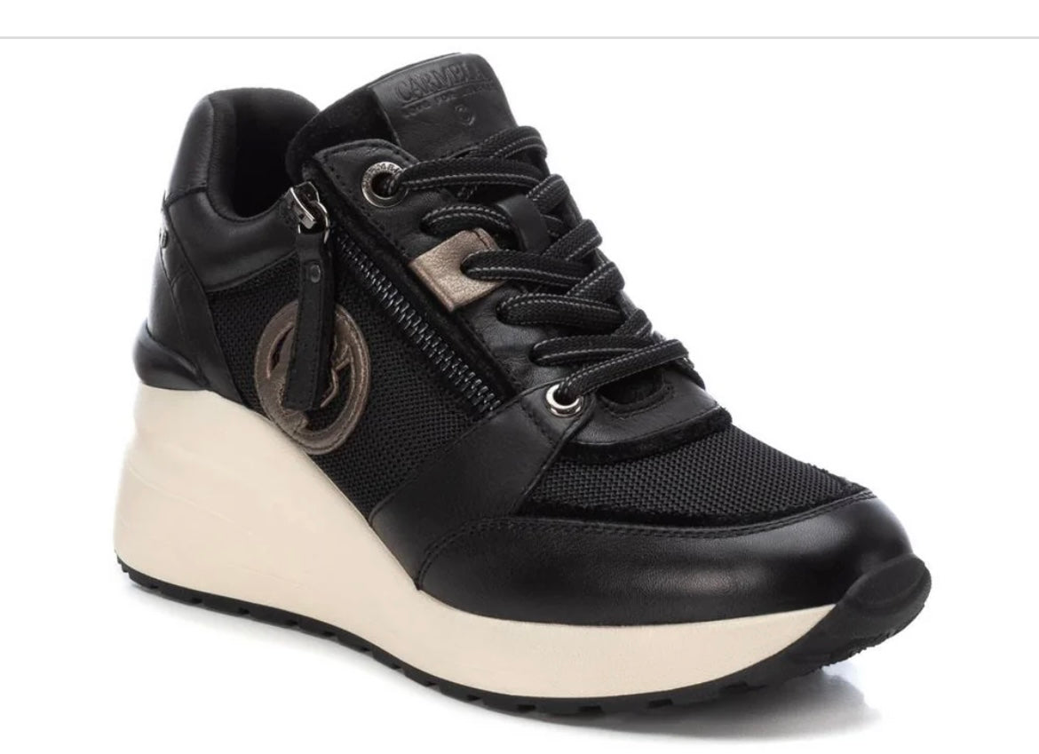 Carmela black leather wedge sneaker