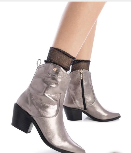 Carmela metallic leather western ankle boots