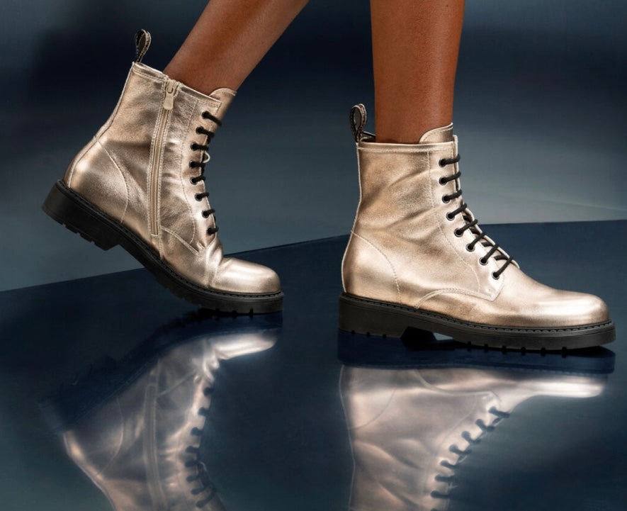 Metallic leather ankle boots best sale