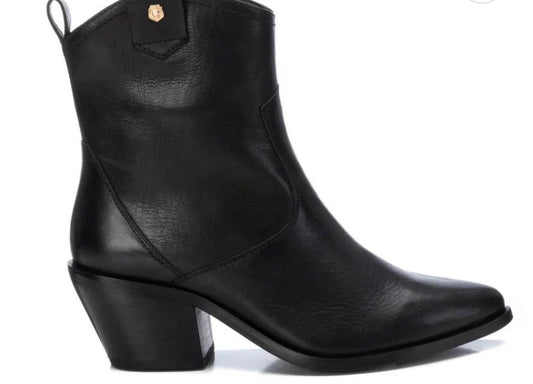 Carmela black leather western style ankle boot