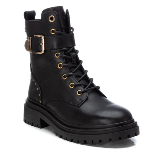 Carmela black leather laced boots